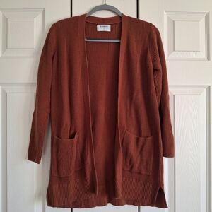 Old Navy S P Rust Cardigan Ribbed Knit Cotton Blend Cabincore Cottage Core Cozy